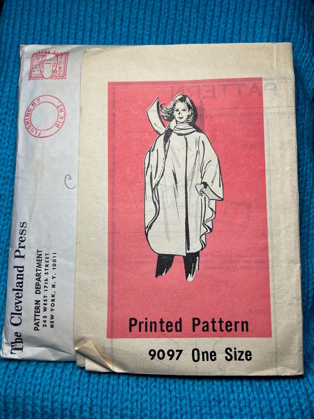 Sewing pattern wrap cape coat 1970s one size